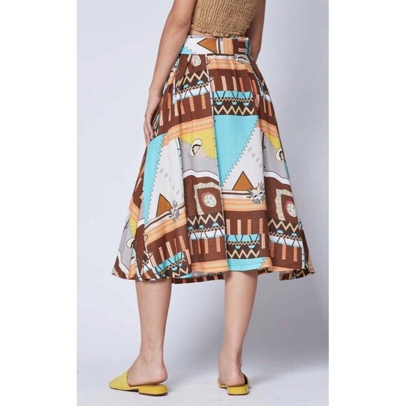 Baci Linen Blend Aztec Patchwork Belted Maxi Skirt Made In Italy Size Small S - Picture 3 of 10